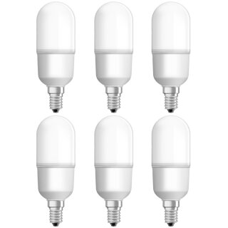6 x Osram LED Star Stick Röhre T37 Lampe 10W = 75W E14 1055lm warmweiß 2700K