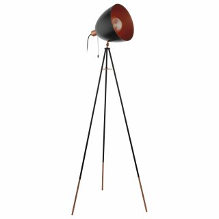 Eglo Stehlampe Dreibein Chester Schwarz/Kupfer max. 60W E27 ohne Leuchtmittel schwenkbar Zugschalter