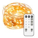 LED Kupferdraht Lichterkette 20 Meter IP65 wasserdicht 200 LEDs Warmweiß dimmbar Set mit Netzteil und Fernbedienung