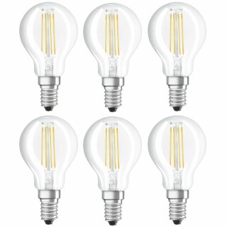 6 x Osram LED Filament Leuchtmittel Tropfen 4W = 40W E14 klar 470lm 840 Neutralweiß 4000K