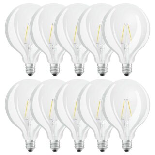 10 x Osram LED Parathom Filament Leuchtmittel G125 Globe 2,5W = 25W E27 klar 250lm warmweiß 2700K