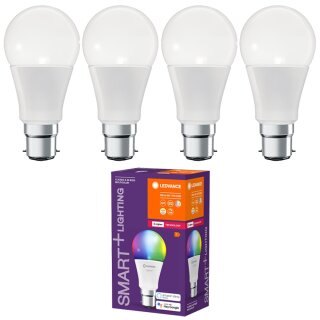 4 x Ledvance LED Smart+ Birne 9W = 60W B22d matt 806lm RGBW 2700K-6500K Dimmbar Amazon Alexa & Google ZigBee