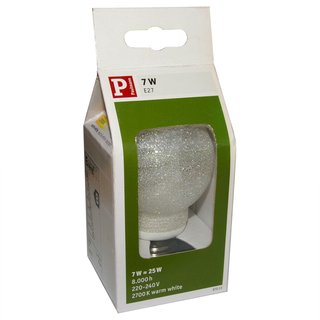 Paulmann ESL Energiesparlampe Globe G60 7W = 25W E27 Eiskristall warmweiß 2700K 870.13 PX001