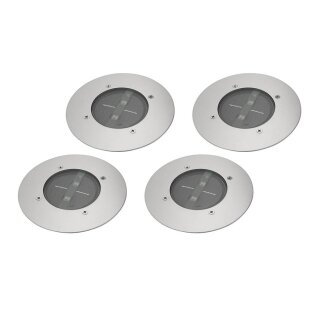 4 x Ranex LED Solar Bodeneinbaustrahler rund Edelstahl IP67 0,12W Neutralweiß 4000K befahrbar Sensor