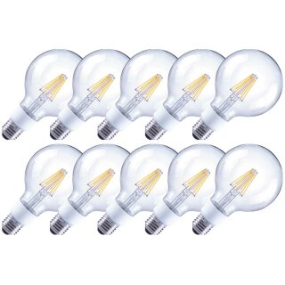 10 x Arteko LED Filament Leuchtmittel G95 Globe 7W = 60W E27 klar 810lm 827 warmweiß 2700K DIMMBAR