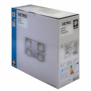 Aneta LED Deckenleuchte Vetro eckig 23x23cm IP44 4 x 3W 950lm warmweiß 3000K