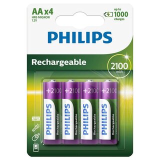 4 x Philips Batterien AA HR6 Mignon 1,2V 2100mAh NiMH Akku aufladbar