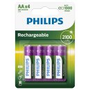 4 x Philips Batterien AA HR6 Mignon 1,2V 2100mAh NiMH Akku aufladbar