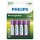 4 x Philips Batterien AA HR6 Mignon 1,2V 2100mAh NiMH Akku aufladbar