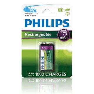 Philips Batterie 9V-Block 6HR61 170mAh 8,4V NiMH Akku aufladbar