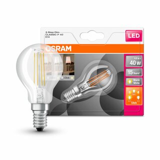 Osram LED Filament Tropfen 4W = 40W E14 klar 470lm warmweiß 2700K 3-Step Schalter DIMMBAR