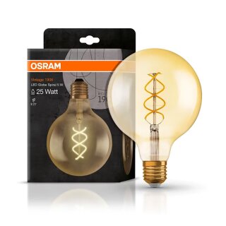 Osram LED Spiral Filament Globe G125 Vintage 1906 4W = 28W E27 Gold 300lm extra warmweiß 2000K