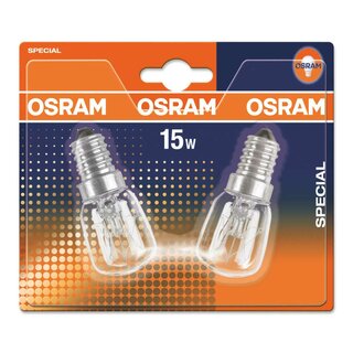 2 x Osram Glühlampe Kühlschranklampe Röhre 15W E14 klar 85lm warmweiß 2700K dimmbar Ra>99