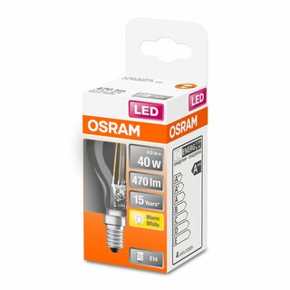 Osram LED Filament Leuchtmittel Tropfen P45 4W = 40W E14 klar 470lm warmweiß 2700K