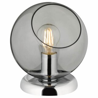 Reality-Leuchten Tischleuchte Clooney Chrom Rauchglas Kugel Ø20cm max. 42W E27 ohne Leuchtmittel mit Schalter