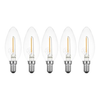 5 x LED Filament Kerze 1W fast wie 15W klar E14 100lm Glühlampe Fadenglühbirne warmweiß 2700K