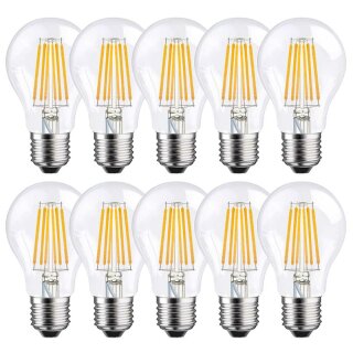 10 x LED Filament Leuchtmittel Birne A60 8W = 75W E27 klar 1055lm Tageslicht 6500K kaltweiß