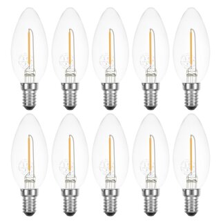10 x LED Filament Kerze 1W fast wie 15W klar E14 100lm Glühlampe Fadenglühbirne warmweiß 2700K