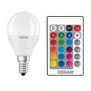 Osram LED Leuchtmittel Tropfen Classic Star 5,5W = 40W E14 matt 470lm RGBW warmweiß 2700K Dimmbar mit Fernbedienung