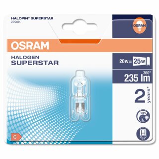 Osram Eco Halogen Stiftsockellampe 20W = 25W G9 klar 230V 235lm Halopin warmweiß dimmbar Blister