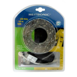 Heitronic LED SMD Strip Streifen 2,5m IP20 18W Gelb mit Endkappen & Steckernetzteil