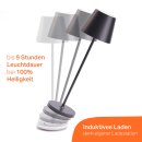 LED Akku Tischleuchte Anthrazit IP54 2,2W 190lm warmweiß 2700K Dimmbar mit induktiver Ladestation