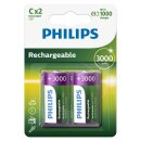 2 x Philips Batterien C HR14 Baby 1,2V 3000mAh NiMH Akku wiederaufladbar