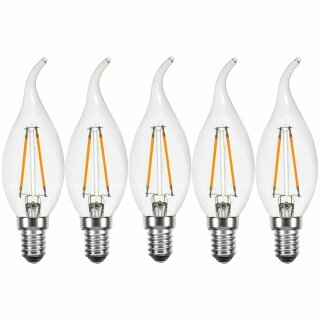 5 x LED Filament Kerze Windstoß 2W wie 25W klar E14 220lm Glühlampe Glühbirne warmweiß 2700K