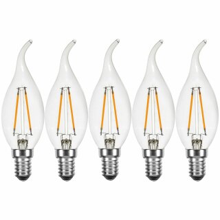 5 x LED Filament Kerze Windstoß 2W wie 25W klar E14 220lm Glühlampe Glühbirne warmweiß 2700K