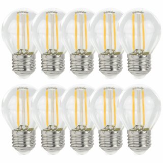 10 x LED Filament Leuchtmittel Tropfen Kugel G45 1W E27 klar 100lm 827 warmweiß 2700K