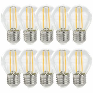 10 x LED Filament Leuchtmittel Tropfen Kugel G45 1W E27 klar 100lm 827 warmweiß 2700K