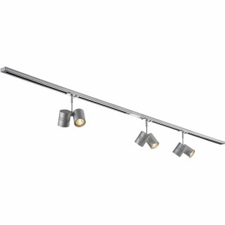 SLV LED 1-Phasen Schienensystem Starter Set Bima Double QPAR51 silbergrau 2 x 1m Schiene 3 x Doppelstrahler 6 x LED GU10