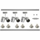 SLV LED 1-Phasen Schienensystem Starter Set Bima Double QPAR51 silbergrau 2 x 1m Schiene 3 x Doppelstrahler 6 x LED GU10
