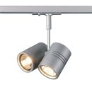 SLV LED 1-Phasen Schienensystem Starter Set Bima Double QPAR51 silbergrau 2 x 1m Schiene 3 x Doppelstrahler 6 x LED GU10
