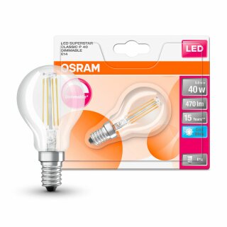 Osram LED Filament Leuchtmittel Tropfen 5W = 40W E14 klar 470lm Neutralweiß 4000K DIMMBAR