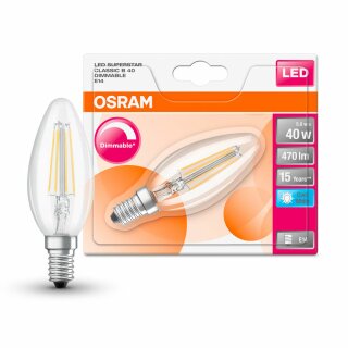 Osram LED Filament Leuchtmittel Kerze 5W = 40W E14 klar 470lm Neutralweiß 4000K DIMMBAR