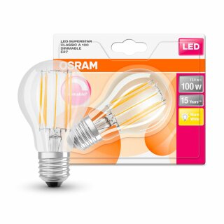 Osram LED Filament Leuchtmittel Birnenform 12W = 100W E27 klar 1521lm 827 warmweiß 2700K DIMMBAR