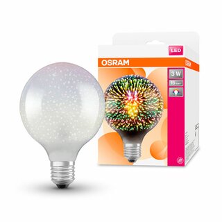 Osram LED Leuchtmittel Globe G125 3W E27 opal 70lm warmweiß 2700K 3D Feuerwerk Effekt
