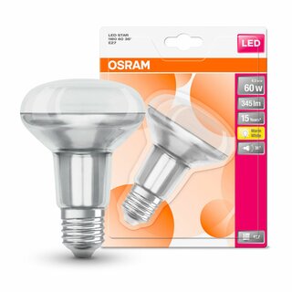 Osram LED Leuchtmittel Glas Reflektor R80 4,3W = 60W E27 matt 345lm warmweiß 2700K 36°