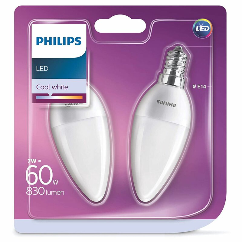 2 x Philips LED Leuchtmittel Kerzen 7W = 60W E14 matt 830lm 840 neutr