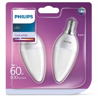 2 x Philips LED Leuchtmittel Kerzen 7W = 60W E14 matt 830lm 840 neutralweiß 4000K