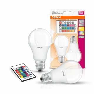 2 x Osram LED Leuchtmittel Birne 9W = 60W E27 matt 806lm RGBW warmweiß 2700K Farbwechsel mit Fernbedienung