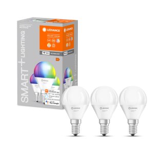 3 x Ledvance LED Smart+ Tropfen P46 4,9W = 40W E14 matt 470lm  RGBW 2700K-6500K Dimmbar App Google Alexa WiFi