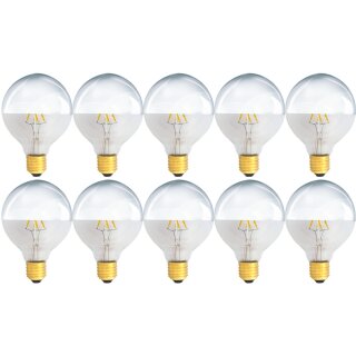 10 x LED Filament Globe Kopfspiegel Silber Glühbirne G95 4W = 40W E27 Faden Glühlampe warmweiß 2700K