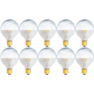 10 x LED Filament Globe Kopfspiegel Silber Glühbirne G95 4W = 40W E27 Faden Glühlampe warmweiß 2700K