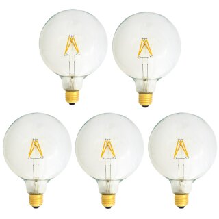 5 x LED Filament Globe Glühbirne G125 4W = 40W E27 klar Faden Glühlampe warmweiß 2700K