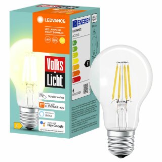 Ledvance LED Filament Smart+ Volkslicht Lampe 6W E27 klar warmweiß dimmbar Alexa & Google Bluetooth