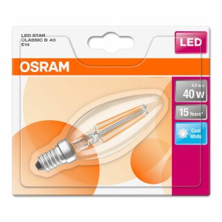 Osram LED Filament Leuchtmittel Kerze 4W = 40W E14 klar BLI 470lm 840 neutralweiß 4000K