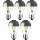 5 x LED Filament Leuchtmittel Birnenform AGL 4W = 40W E27 Kopfspiegel Silber Glühfaden warmweiß 2700K