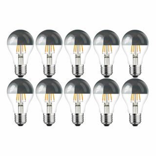 10 x LED Filament Leuchtmittel Birnenform AGL 4W = 40W E27 Kopfspiegel Silber Glühfaden warmweiß 2700K